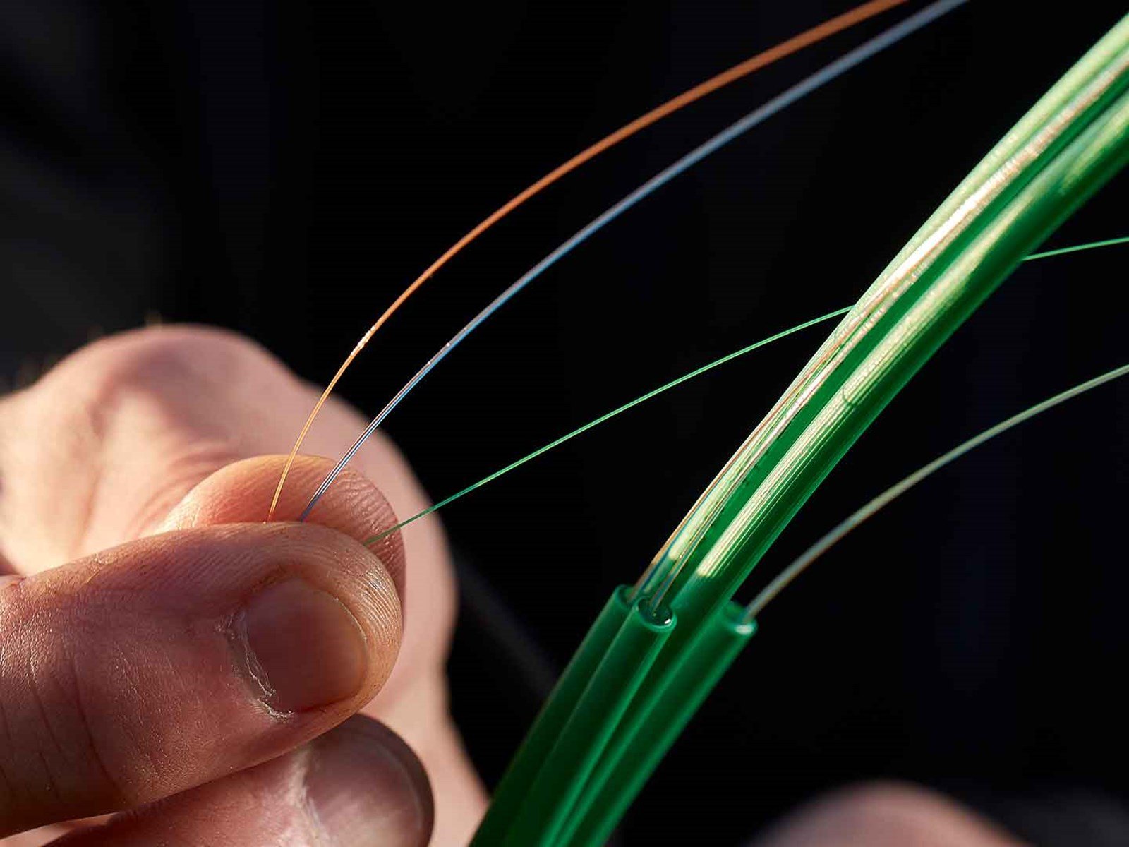Hånd holder fibernet kabel. Hvad er et lyslederkabel? Bliv klogere på hvordan fibernet virker her.